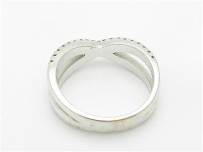 LIV 14k White Gold & Round Diamonds Pave X Design Band Ring