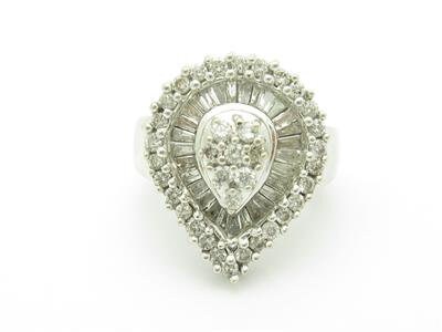LIV 14k White Gold & Diamonds Pear Shape Design Halo Band Statement Ring Gift