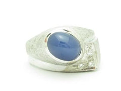 LIV 14k White Gold & Diamonds Genuine Blue Star Sapphire Men's Band Ring