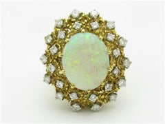 LIV 18k Yellow Gold & Diamonds Large Australian White Opal Vintage Design Estate Style Ring Gift