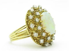 LIV 18k Yellow Gold & Diamonds Large Australian White Opal Vintage Design Estate Style Ring Gift