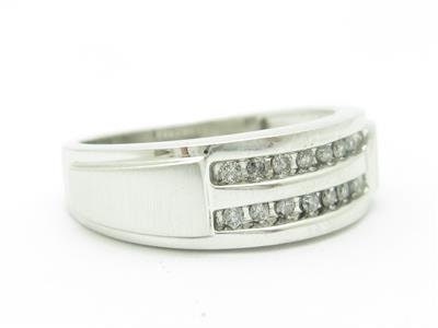 LIV 14K White Gold & Diamonds Double Row Design Wide Band Ring