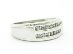 LIV 14K White Gold & Diamonds Double Row Design Wide Band Ring