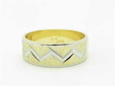 LIV 14K Yellow & White Gold Two Tone Diamond Cut Design Band Ring