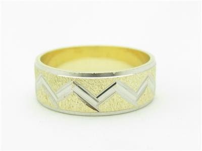 LIV 14K Yellow & White Gold Two Tone Diamond Cut Design Band Ring
