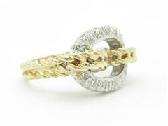 LIV 14K Yellow & White Gold Diamonds Pave Link Design Band Cable Twist Ring Gift