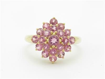 LIV 14k Yellow Gold & Pink Sapphire Diamond Shape Design Prong Set Band Ring Gift