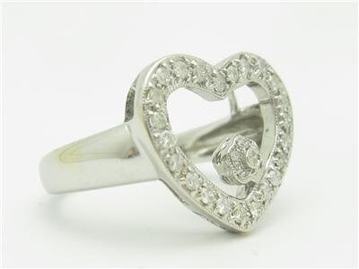 LIV 14k White Gold & Diamonds Open Heart Design Pave Floating Flower Ring Gift