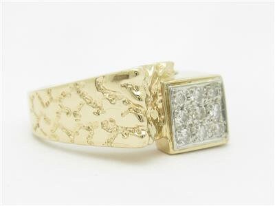 LIV 14k Yellow Gold & Diamonds Nugget Design Men's Band Hand Made Ring Gift