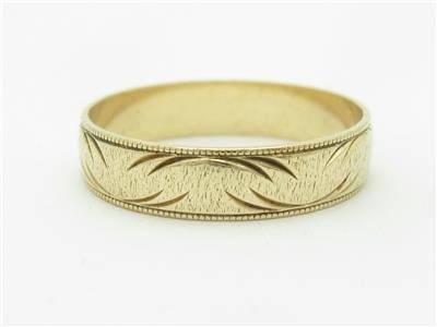 LIV 10k Yellow Gold Diamond Cut Mill Grain Design Vintage Design Band Hand Made Ring