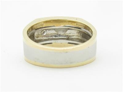 LIV 14k Yellow & White Gold Round Diamond Bezel Set Design Men's Band Ring Gift