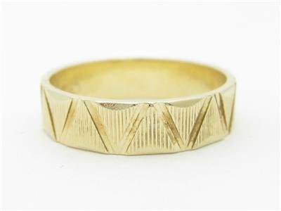 LIV 14k Yellow Gold Zig Zag Design Diamond Cut Band Ring Gift