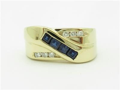 LIV 14k Yellow Gold & Diamonds Blue Sapphire Men's Rectangular Design Band Ring Gift