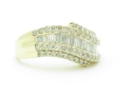 LIV 14k Yellow Gold & Diamonds Baguette Round Wave Design Wide Band Ring Gift