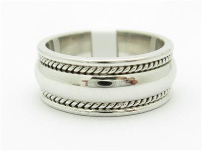 LIV 14k White Gold Wide Rope Finish Design Wedding Band Comfort Fit Ring Bridal Gift