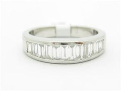 LIV 14k White Gold Genuine White Diamond Baguette Stone Channel Wedding Band Ring