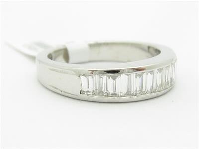 LIV 14k White Gold Genuine White Diamond Baguette Stone Channel Wedding Band Ring