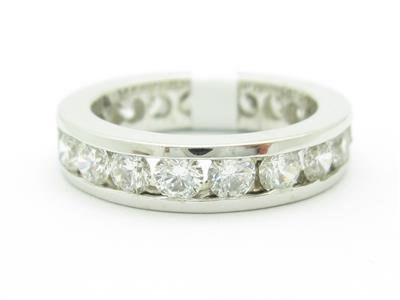 LIV 14k White Gold Simulated White Sapphire Round Channel Set Design Wedding Band Ring
