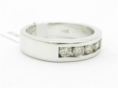 LIV 14k White Gold Genuine White Diamond Round Stone Channel Set Wedding Band Ring