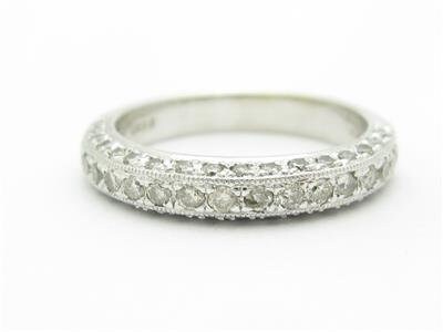 LIV 14k White Gold Genuine White Diamond Round Stone Pave Set Wedding Band Ring Gift