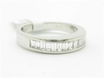 LIV 14k White Gold Genuine White Diamond Baguette Design Channel Wedding Band Ring