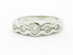LIV 14k White Gold Genuine White Diamond Round Bezel Design Wedding Band Ring Gift