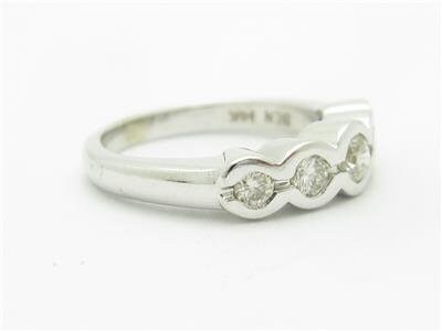 LIV 14k White Gold Genuine White Diamond Round Bezel Design Wedding Band Ring Gift
