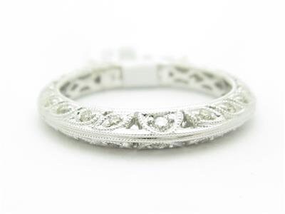 LIV 18k White Gold Genuine Diamond Pave Vintage Design Wedding Band Unique Ring Gift