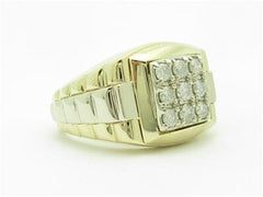 LIV 14k Yellow & White Gold Men's Genuine Diamond Square Design Cable Band Ring Gift