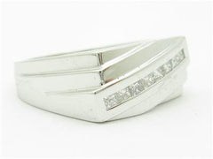 LIV 14k White Gold Diamonds Princess Cut Channel Men's Design Rectangular Band Ring