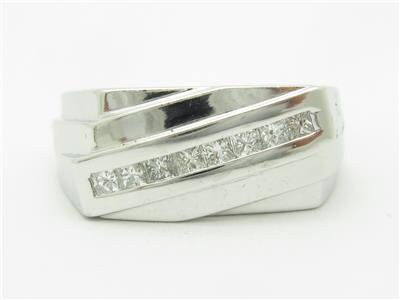 LIV 14k White Gold Diamonds Princess Cut Channel Men's Design Rectangular Band Ring