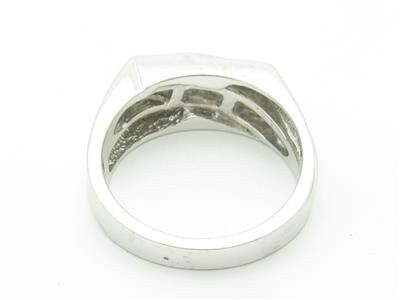 LIV 14k White Gold Diamonds Princess Cut Channel Men's Design Rectangular Band Ring