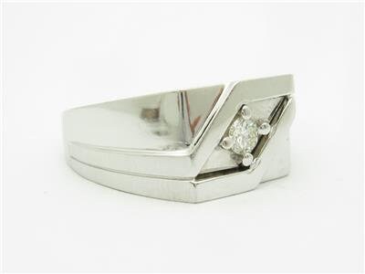 LIV 14k White Gold Diamonds Round Cut Prong Set Men's Design Rectangular Band Ring