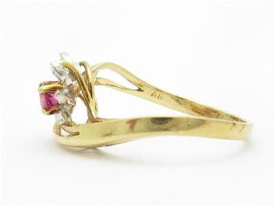 LIV 14k Yellow Gold & Diamond Red Ruby Vintage Design Cocktail Band Ring Gift