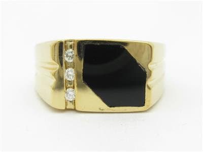 LIV 14k Yellow Gold & Diamonds Black Onyx Men's Band Abstract Design Ring Gift