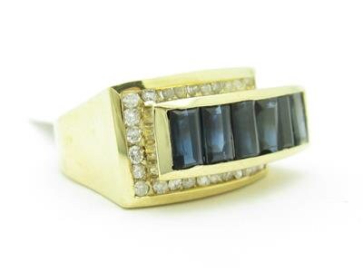 LIV 14k Yellow Gold & Diamond Blue Sapphire Abstract Design Wide Band Ring Gift