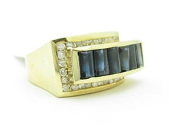 LIV 14k Yellow Gold & Diamond Blue Sapphire Abstract Design Wide Band Ring Gift