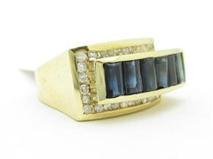 LIV 14k Yellow Gold & Diamond Blue Sapphire Abstract Design Wide Band Ring Gift