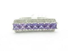 LIV 14k White Gold & Diamond Purple Amethyst Princess Cut Modern Design Band Ring