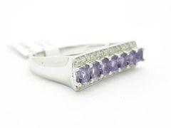 LIV 14k White Gold & Diamond Purple Amethyst Princess Cut Modern Design Band Ring