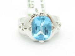 LIV 14k White Gold & Diamond Blue Topaz Cushion Cut Design Wide Band Ring