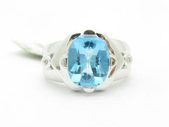 LIV 14k White Gold & Diamond Blue Topaz Cushion Cut Design Wide Band Ring