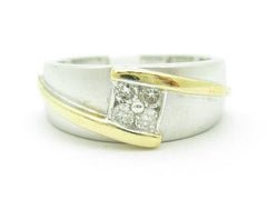 LIV 14k White & Yellow Gold  Diamond Wide Design Twist Style Band Ring