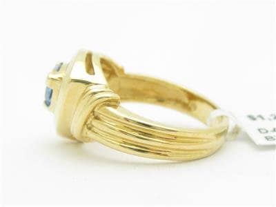 LIV 14k Yellow Gold & Diamond Trillion Cut Blue Topaz Design Band Ring