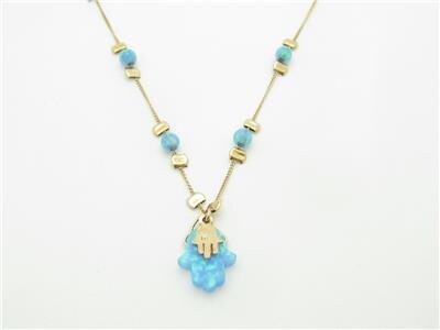 LIV 14k Rose Gold & Blue Opal Hamsa Design Custom Hand Made Necklace