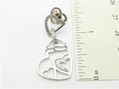 LIV 14k White Gold & Diamonds Unique Heart Design Chandelier Stud Bridal Earrings