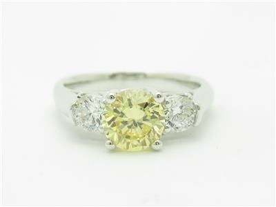 LIV 14k White Gold 3 Stone Design Yellow Sapphire Engagement Travel Promise Ring