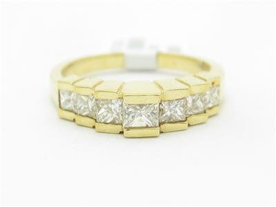 LIV 14k Yellow Gold & Diamond Princess Cut Step Design Wedding Band Ring Bridal Gift