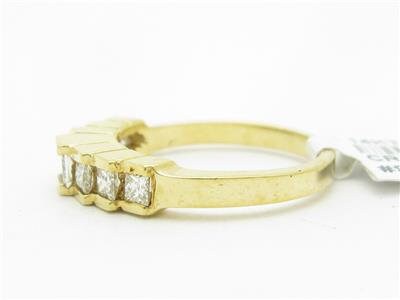 LIV 14k Yellow Gold & Diamond Princess Cut Step Design Wedding Band Ring Bridal Gift