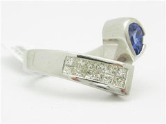 LIV 18kt White Gold Genuine White Diamond Tanzanite Princess Cut Abstract Ring Gift